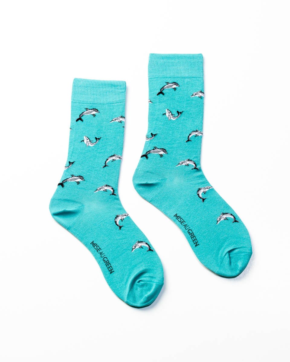 Chaussettes fantaisie motifs dauphins bleu I Mise au Green