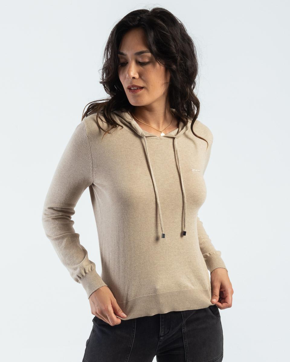 Pull uni capuche maille fine et l g re coton et cachemire I Mise