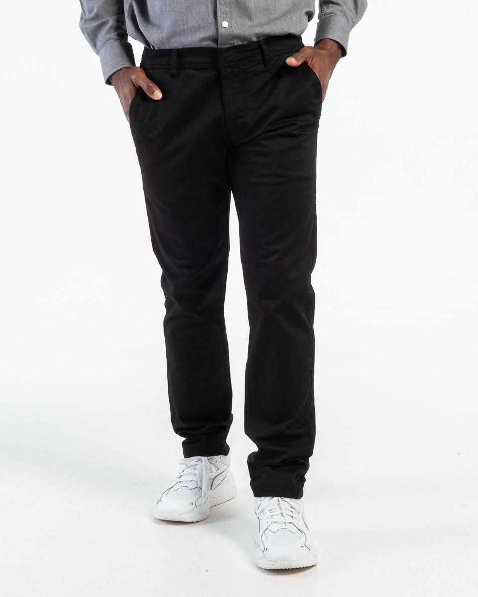 Pantalon chino Lucas uni taille lastique en coton noir I Mise au