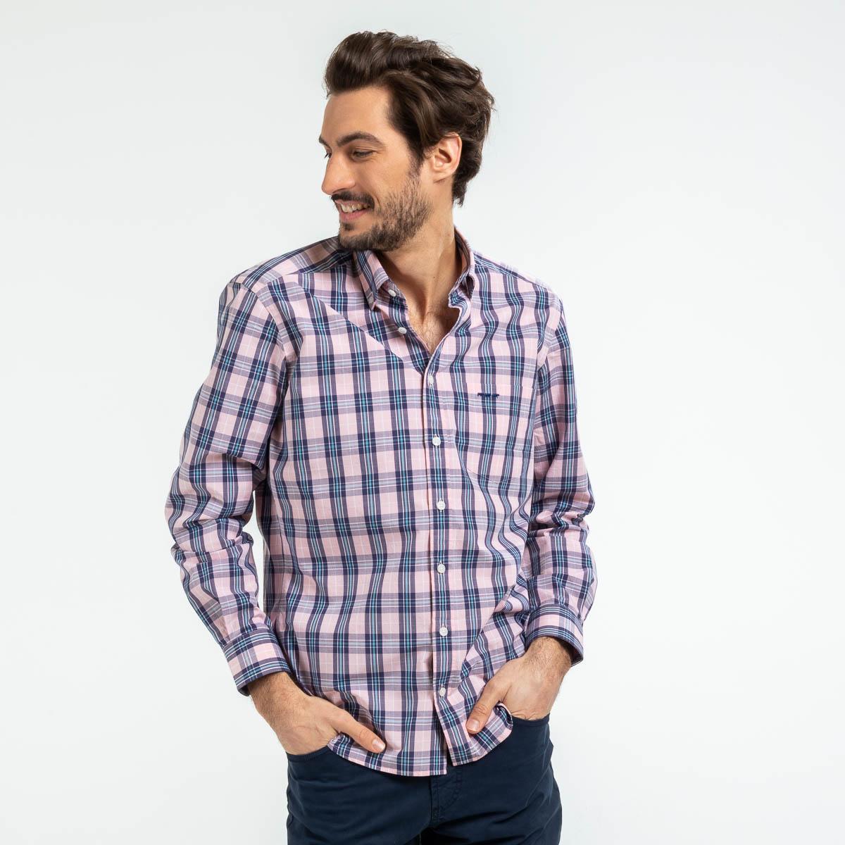 Chemise carreaux regular fit manches longues rose I Mise au