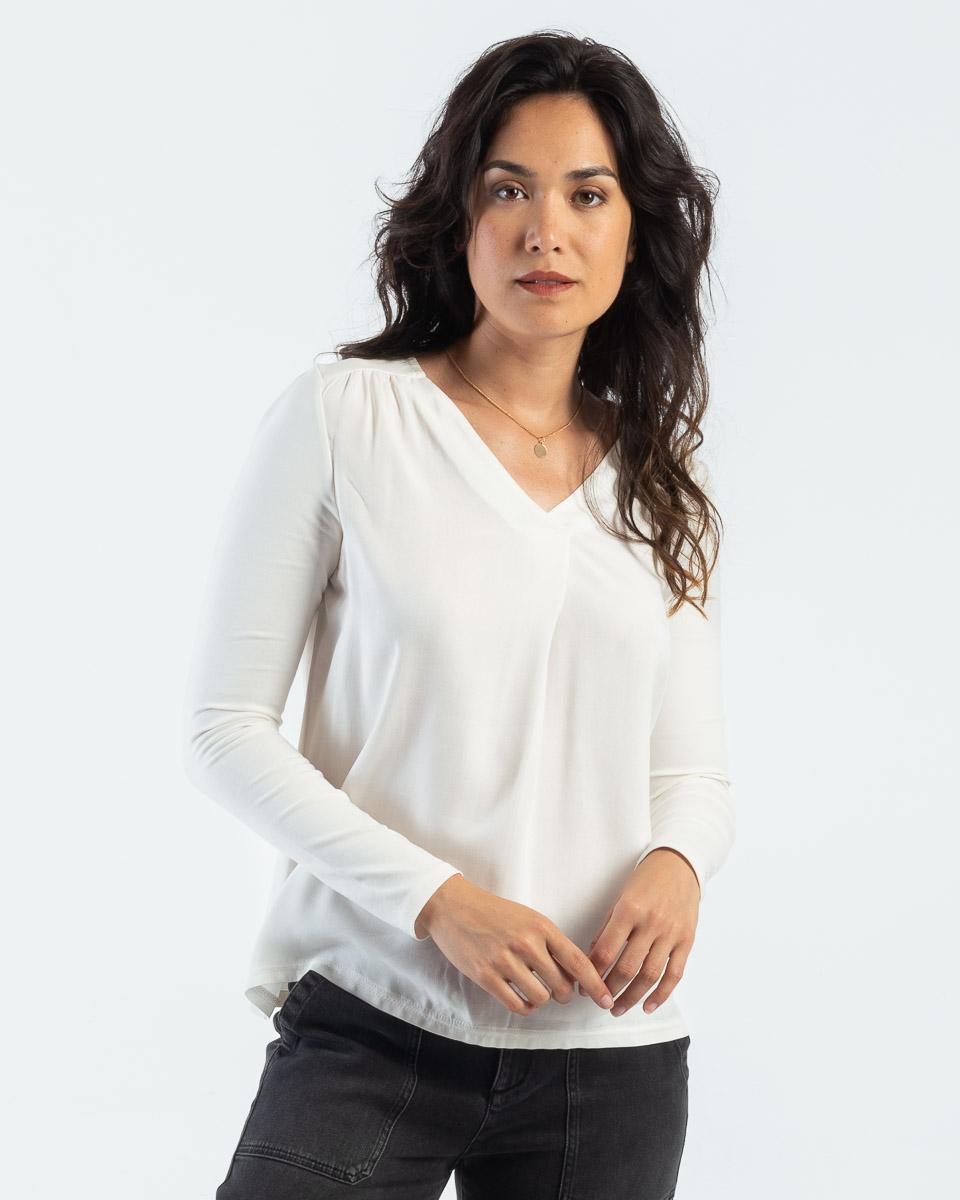 T shirt manches longues uni style blouse en viscose blanc I Mise