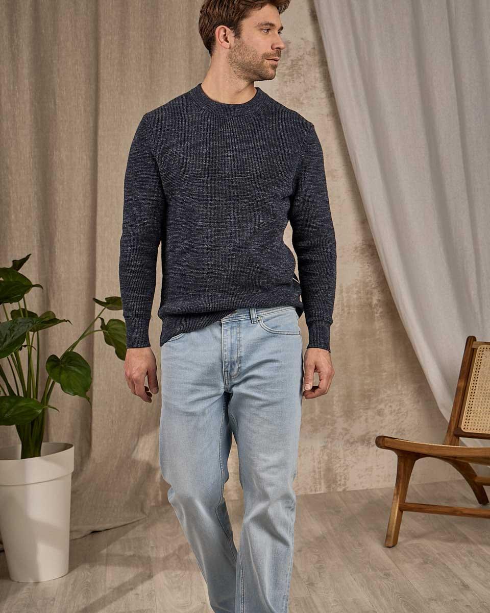 Pull col rond bleu