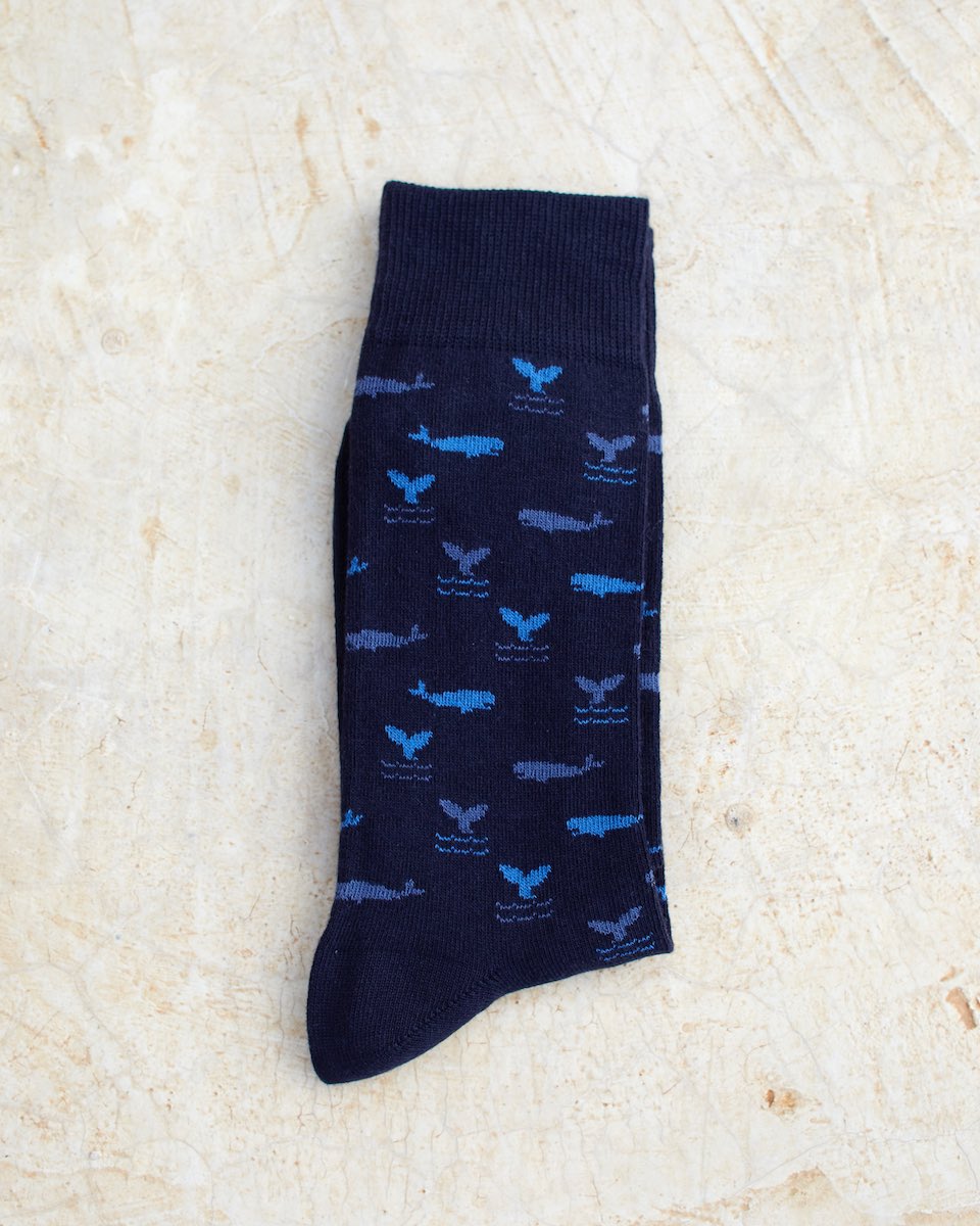 Chaussettes motifs baleines en coton bleu