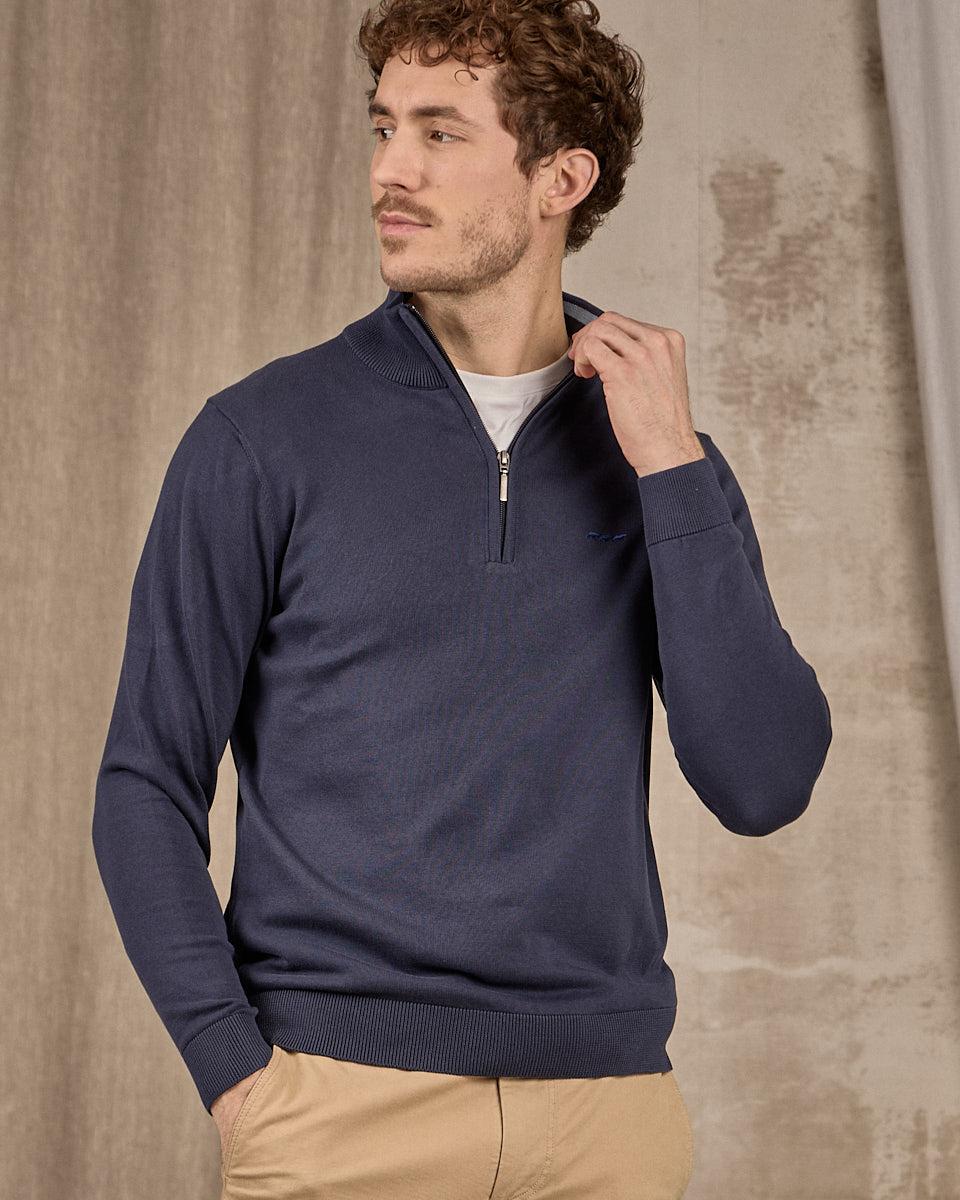 Pull col camionneur bleu