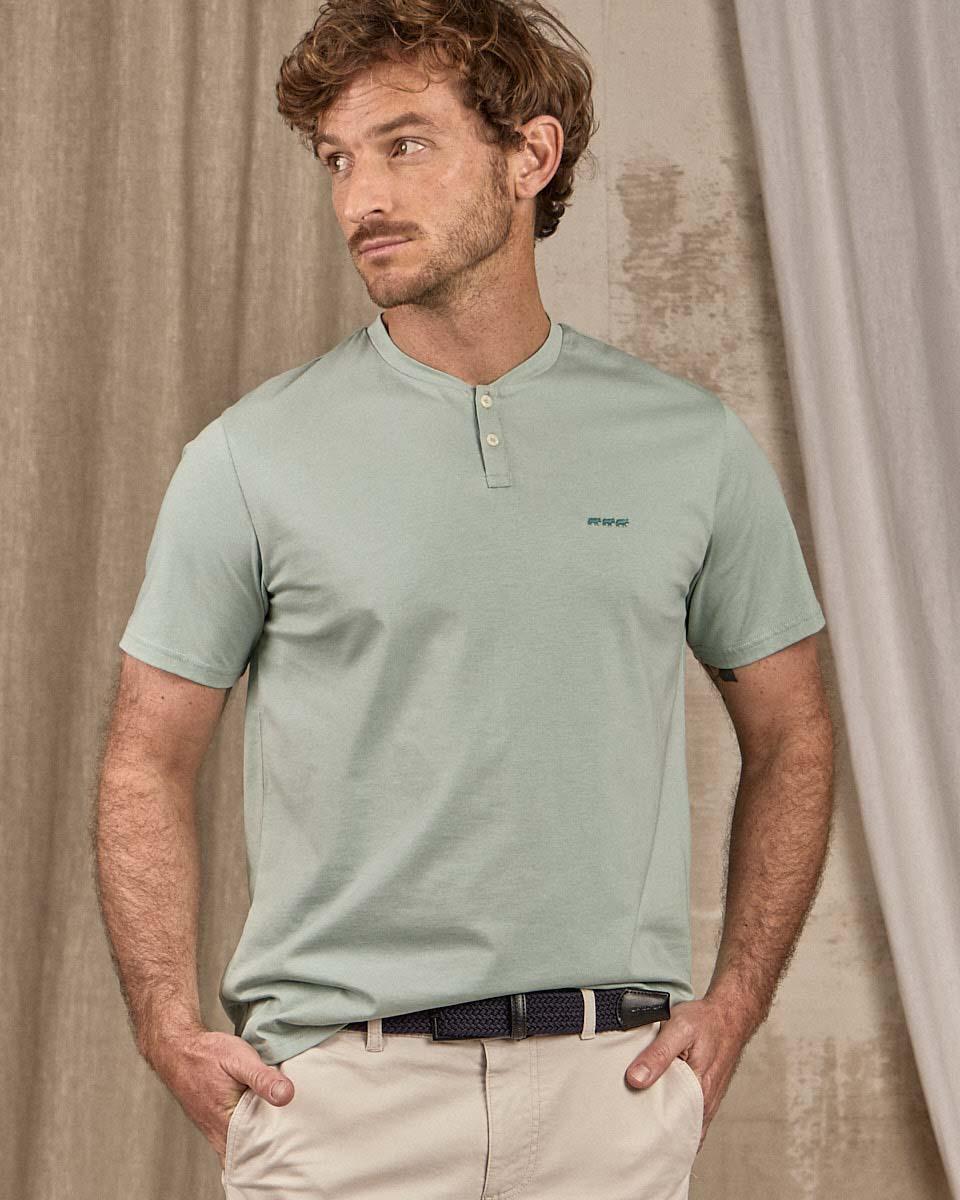 T-shirt col tunisien beige