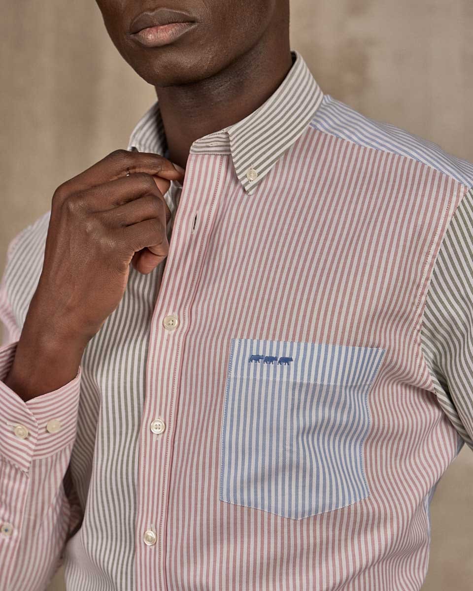 Chemise patchwork rayures vert