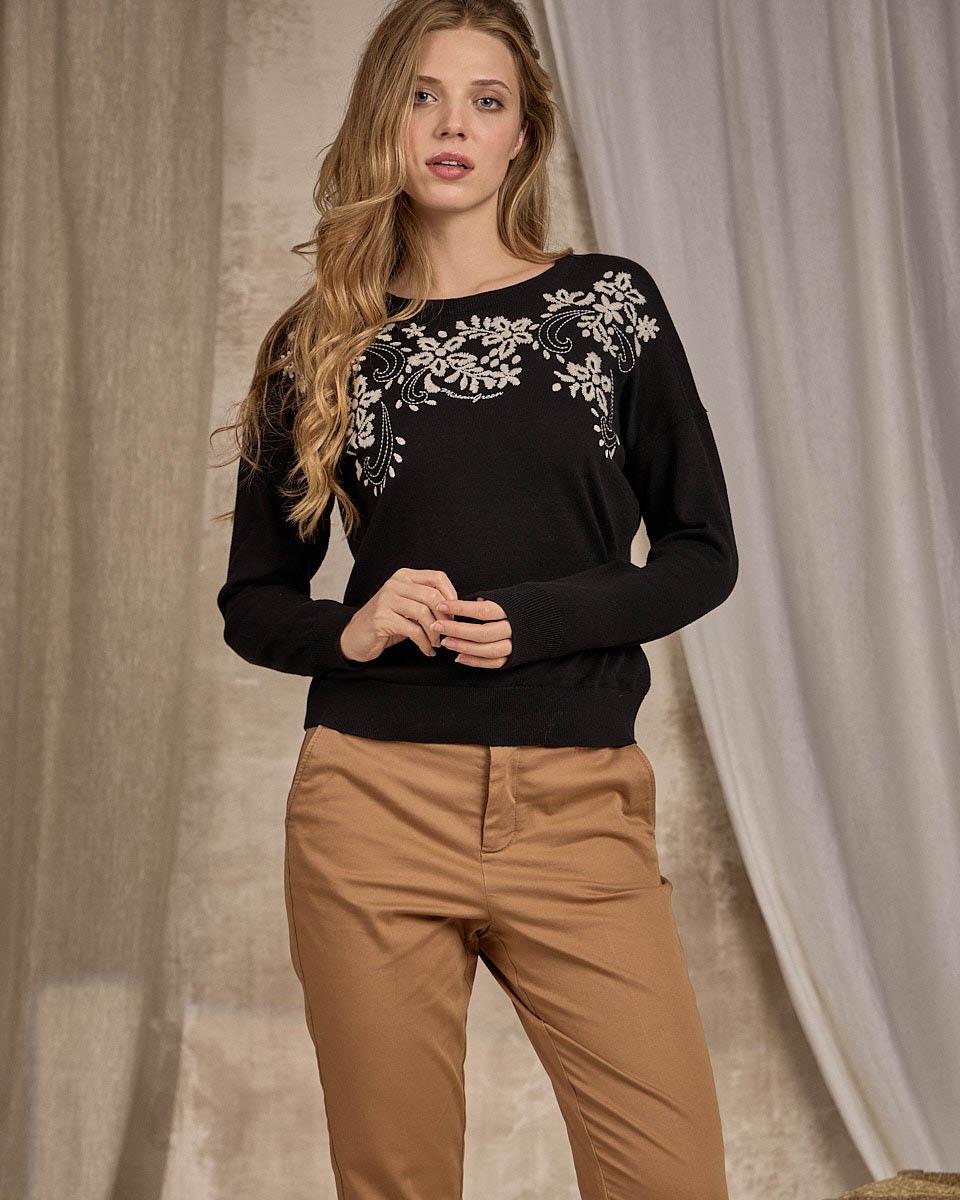 Pull col rond noir