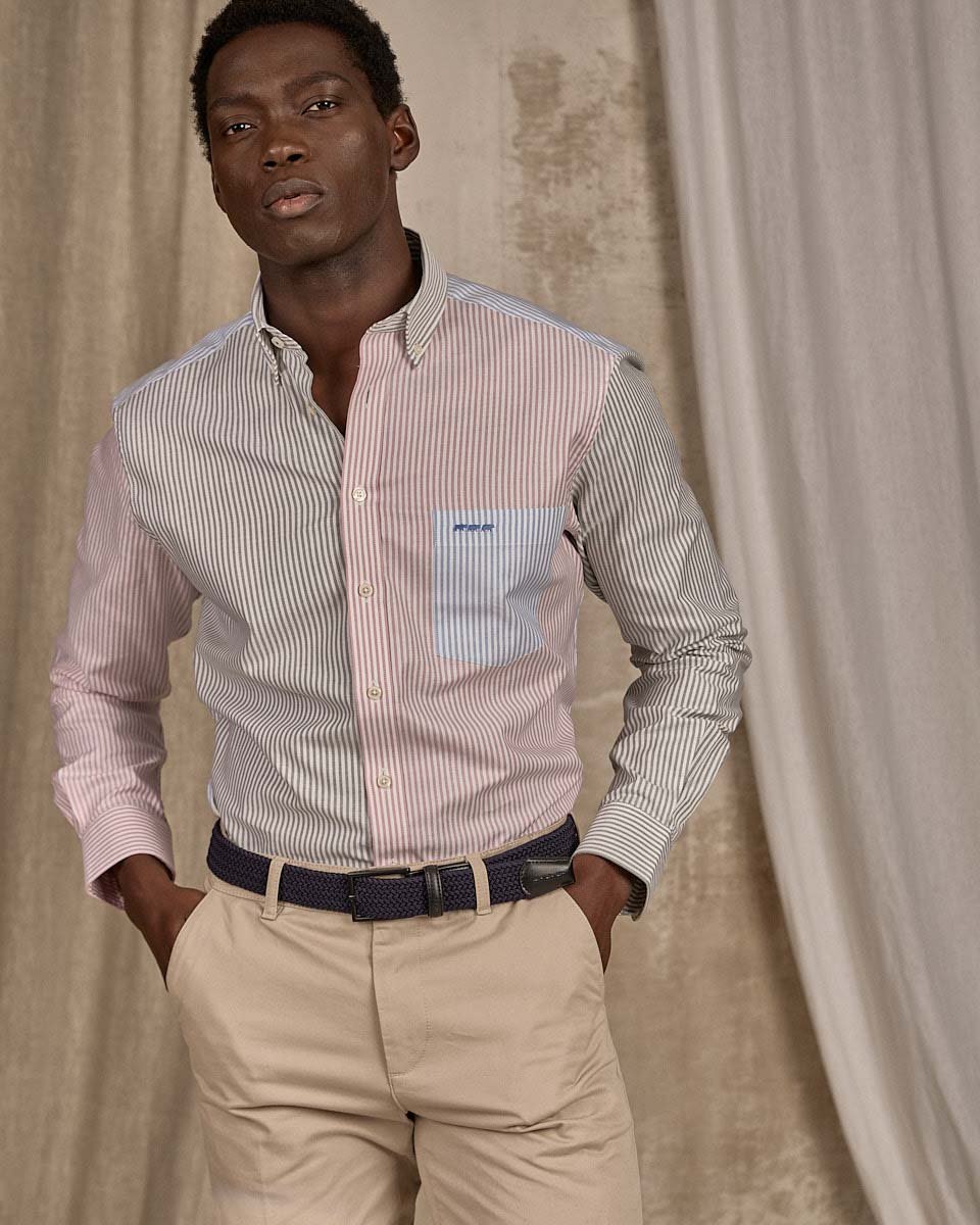 Chemise patchwork rayures vert