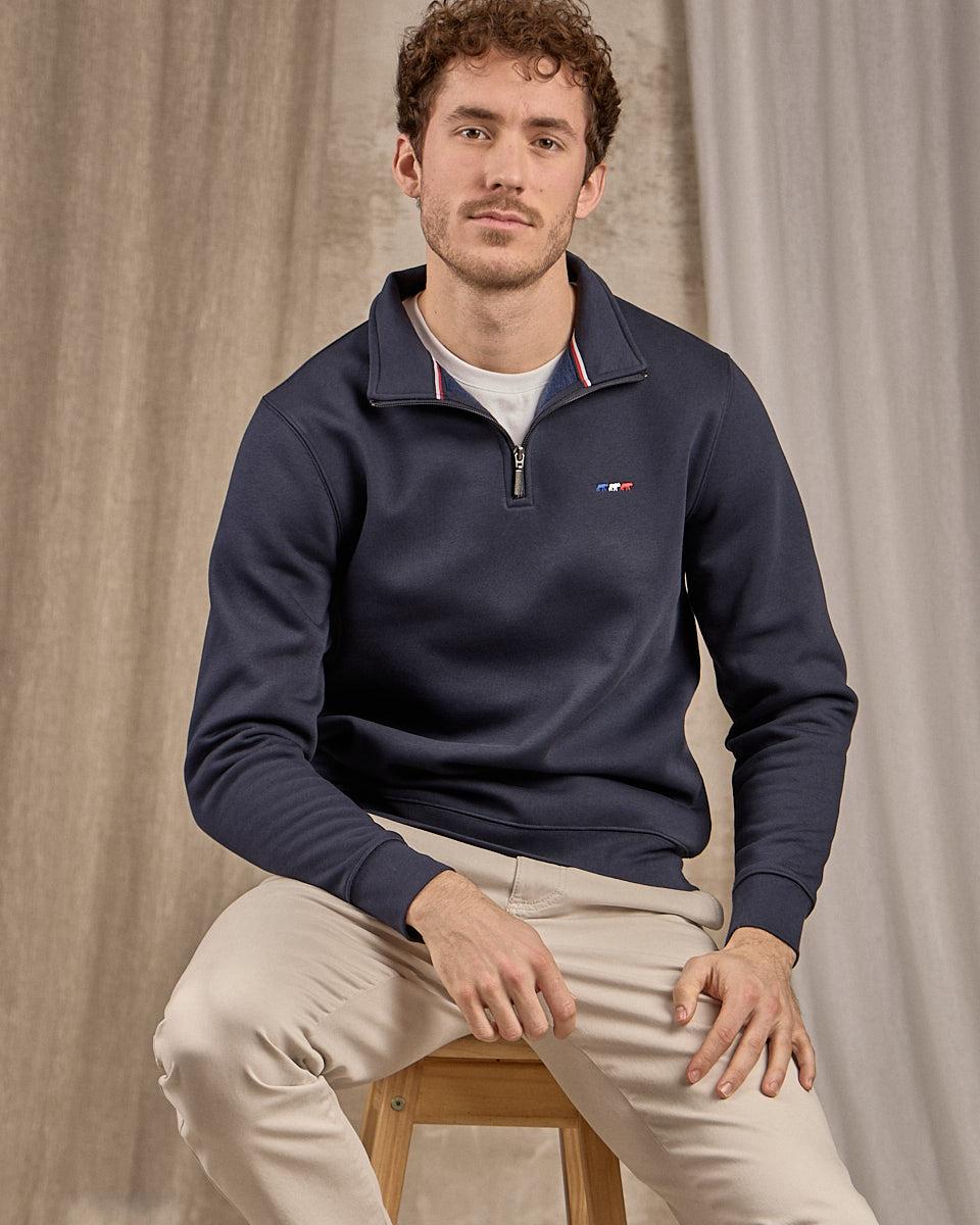 Sweat col camionneur bleu