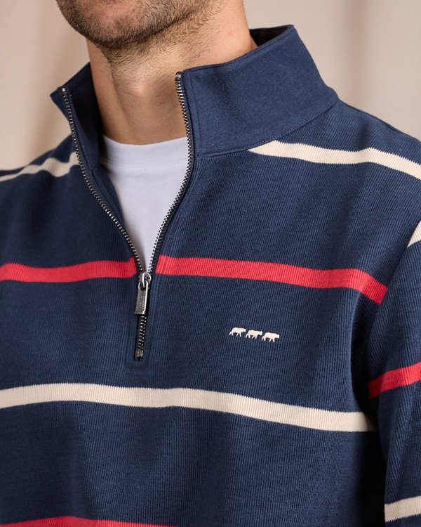 Sweat rayé col camionneur bleu Sweat rayé col camionneur bleu