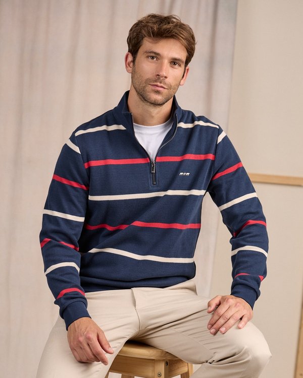 Sweat rayé col camionneur bleu Sweat rayé col camionneur bleu