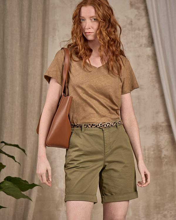 T-shirt col V beige