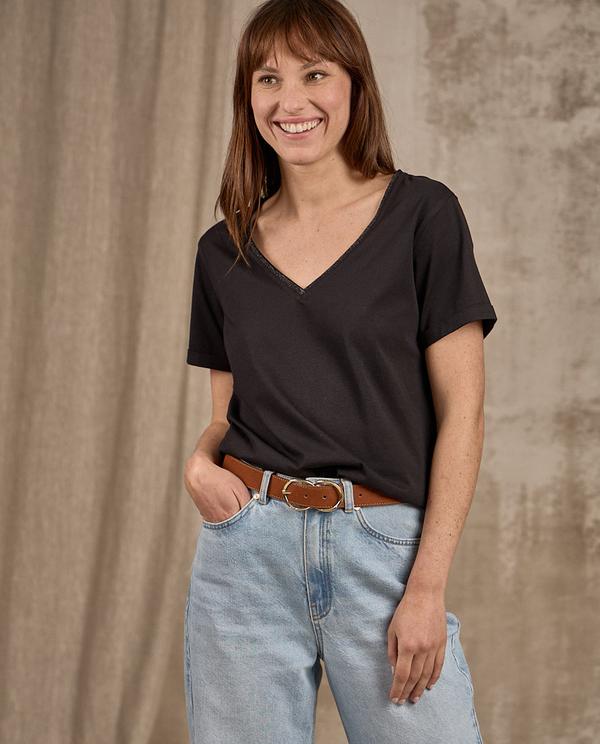T-shirt col V lurex noir T-shirt col V lurex noir