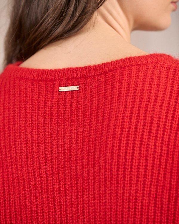Pull aux détails ajourés rouge Pull aux détails ajourés rouge