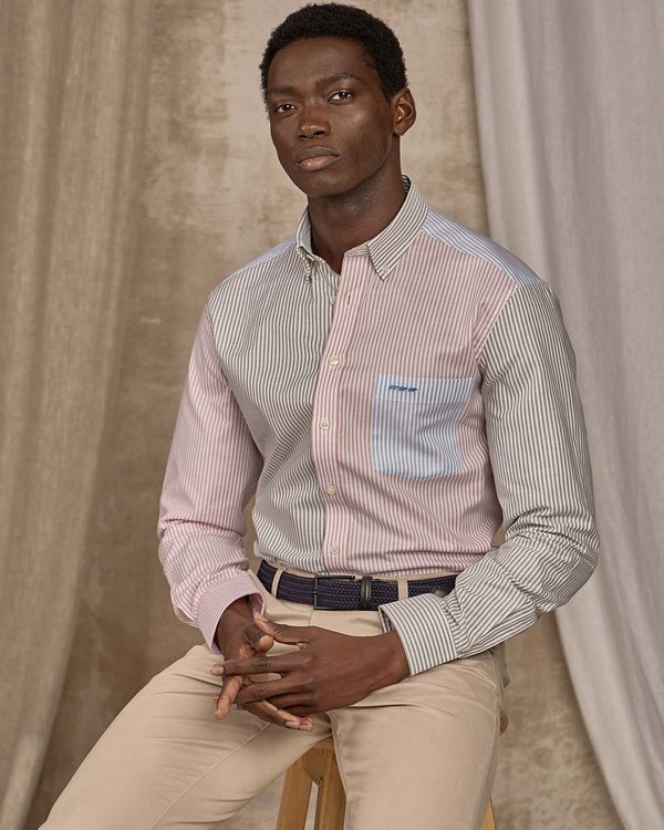Chemise patchwork rayures vert