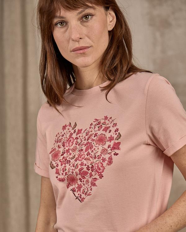 T-shirt cœur fleuri rose