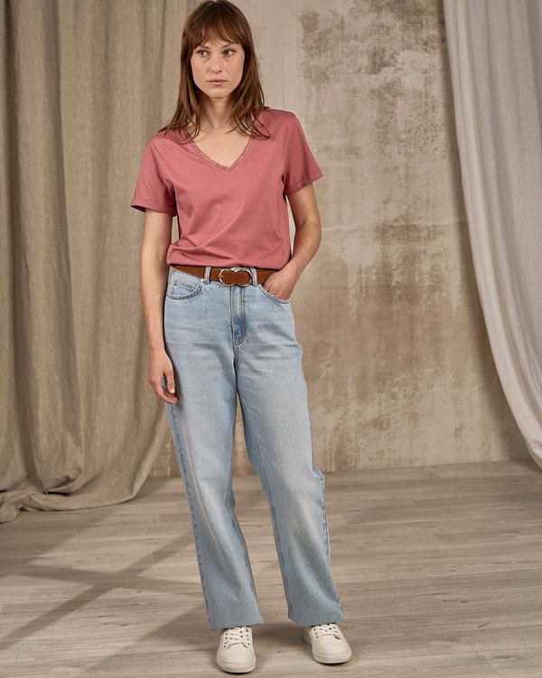 T-shirt col V lurex violet