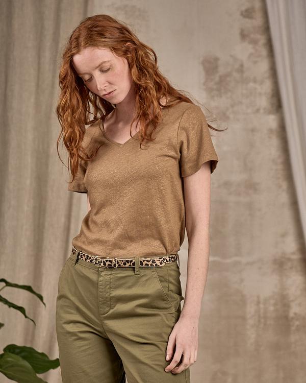 T-shirt col V beige