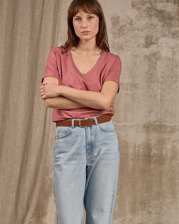 T-shirt col V lurex violet