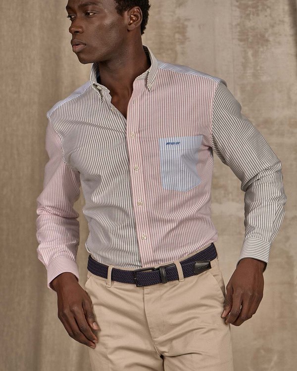 Chemise patchwork rayures vert
