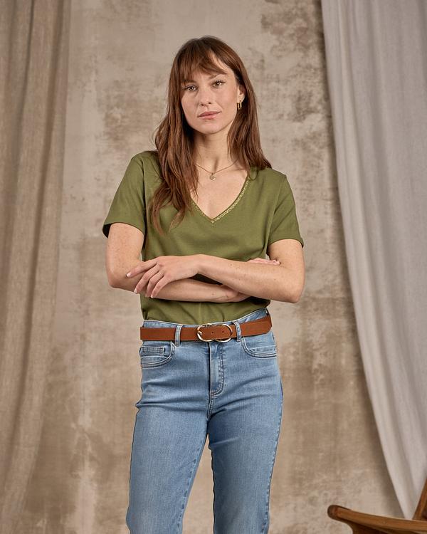 T-shirt col V lurex vert T-shirt col V lurex vert
