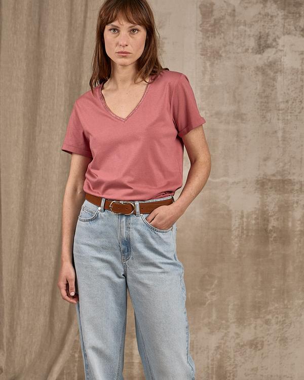 T-shirt col V lurex violet