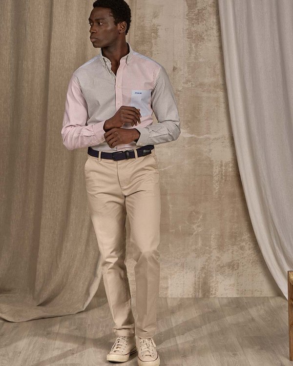 Chemise patchwork rayures vert