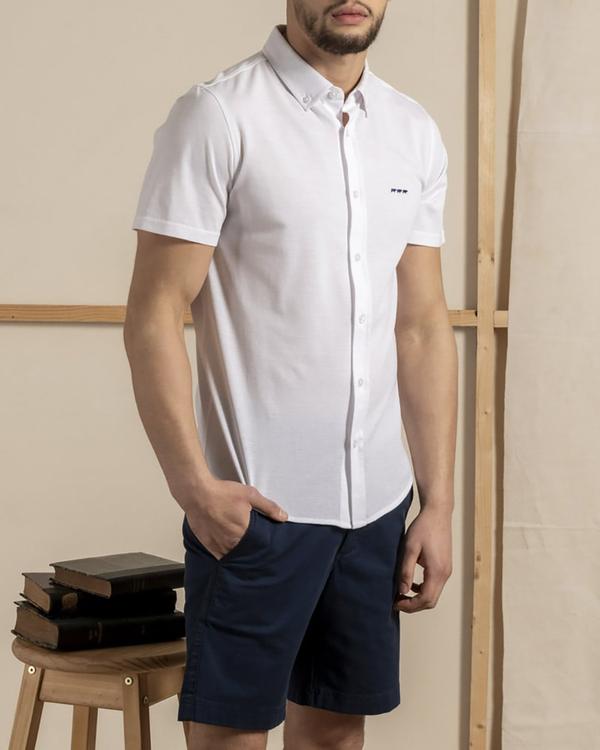 Chemise manches courtes unie broderie trois vaches 100% Coton