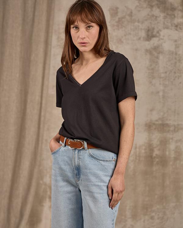 T-shirt col V lurex noir T-shirt col V lurex noir